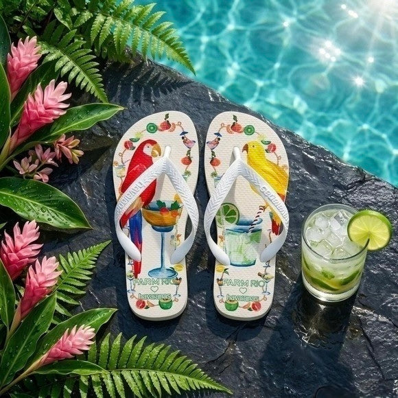 EXCLUSIVE! FARM RIO 'Social Birds' flip flops / sandals